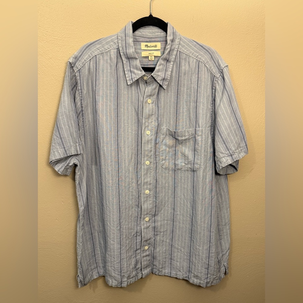 Madewell Men’s 100% Linen Easy Fit Short Sleeve Button Down Striped Shirt XL
